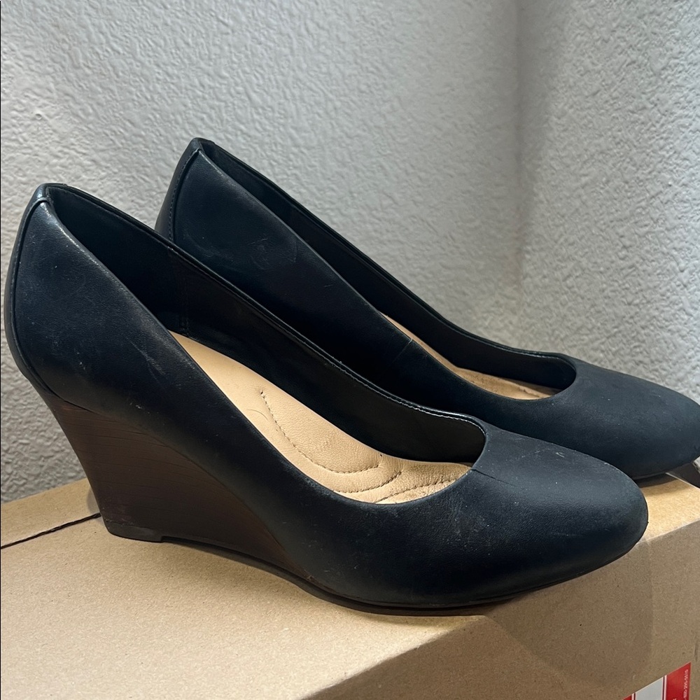 Clarks Black Platform Wedge Shoes
